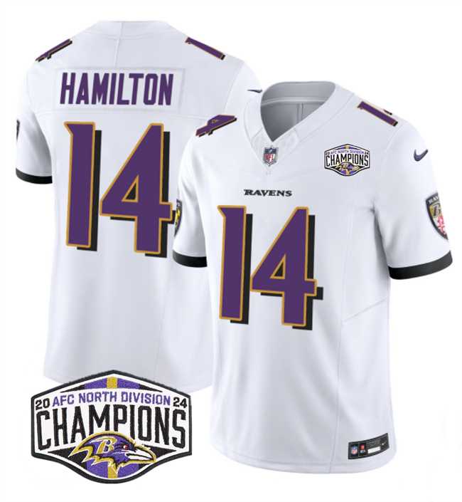 Men%27s Baltimore Ravens #14 Kyle Hamilton White F.U.S.E 2024 AFC North Division Champions Vapor Limited Jersey->baltimore ravens->NFL Jersey